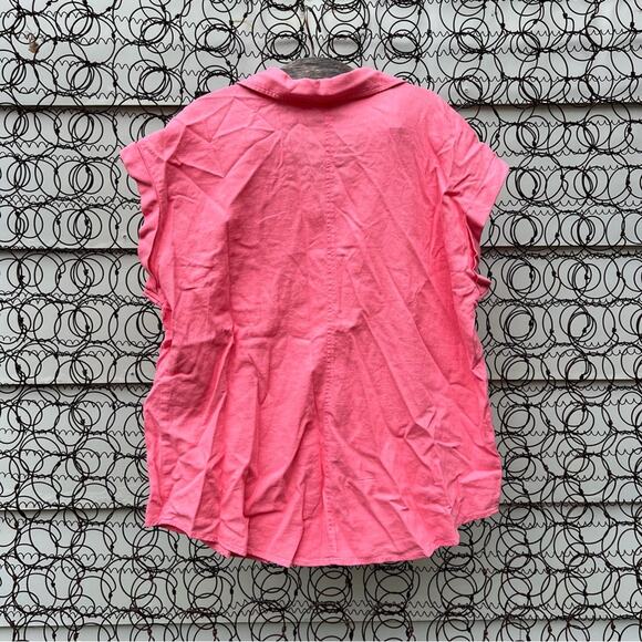 Isabel Linen Blend Pink Rolled Short sleeve Button Up Shirt Blouse LARGE - Picture 2 of 6